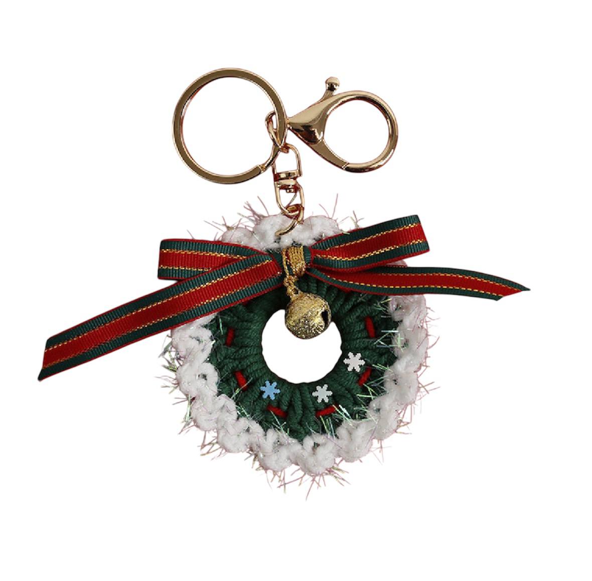 Christmas Wreath Keychain with Bell & Bow