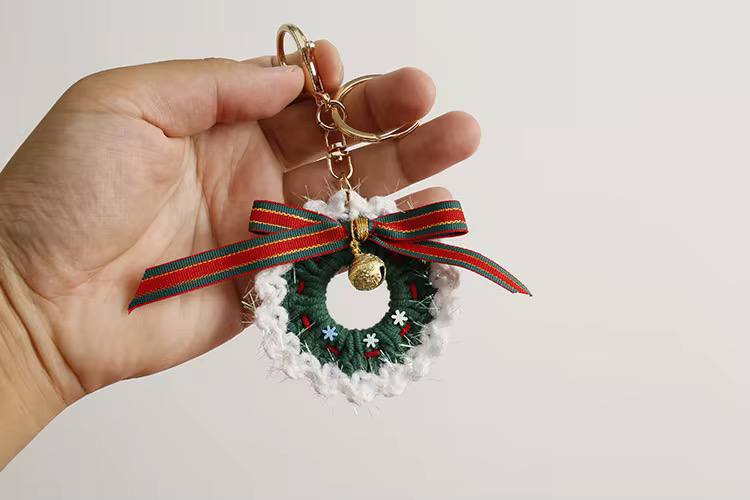 Christmas Wreath Keychain with Bell & Bow