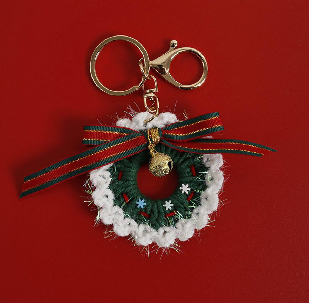 Christmas Wreath Keychain with Bell & Bow