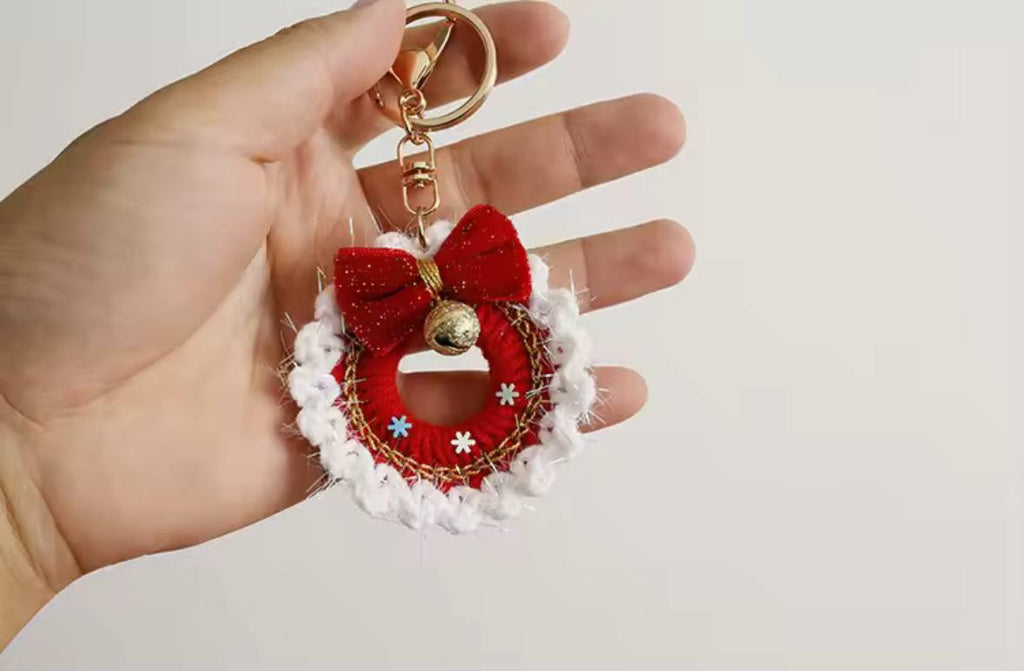 Christmas Wreath Keychain with Bell & Bow